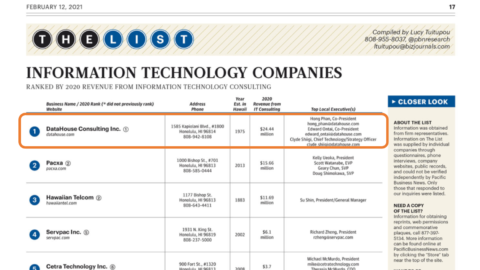 DataHouse Is Named the Top Hawaii IT Company, Third Year in a Row